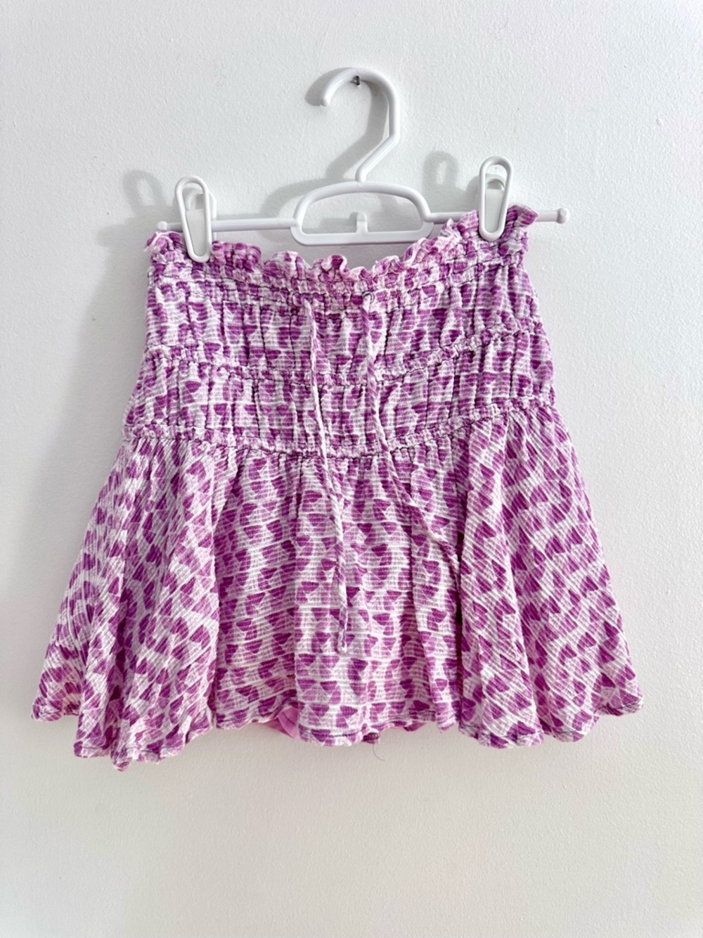 Sky to Moon purple white geometric smocked boho chic mini skirt with shorts
